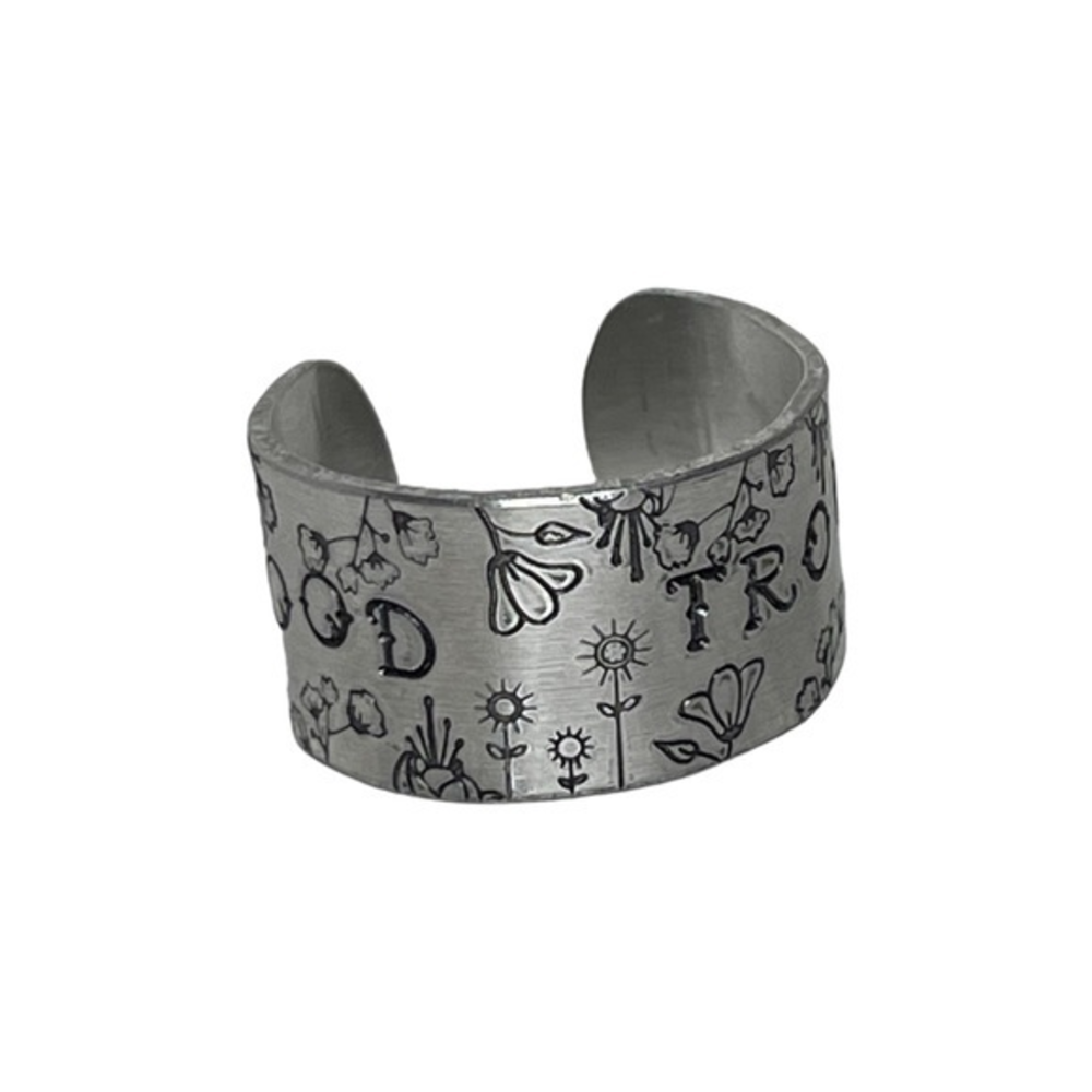 Handmade stamped 9 Good Trouble‎ silver hypoallergenic adjustable wide cuff ring